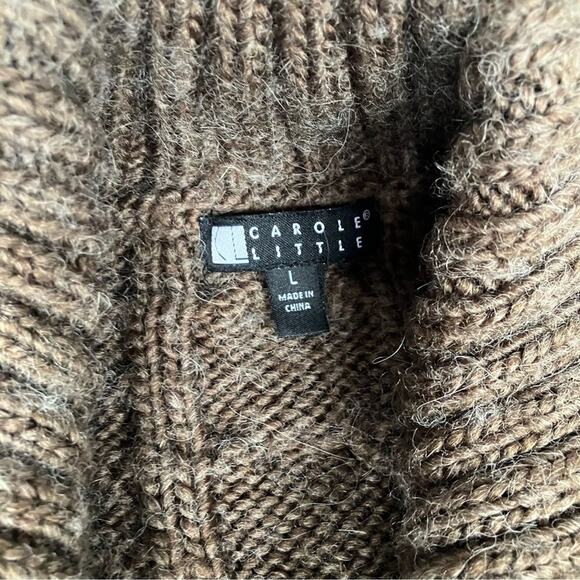 Carole Little Brown Cable Knit Wool Alpaca Blend Cardigan Sweater L Cottagecore - Picture 3 of 11